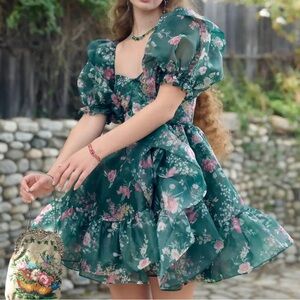 Selkie The Green Gables Bebe Bloom Mini Dress Green Floral Small